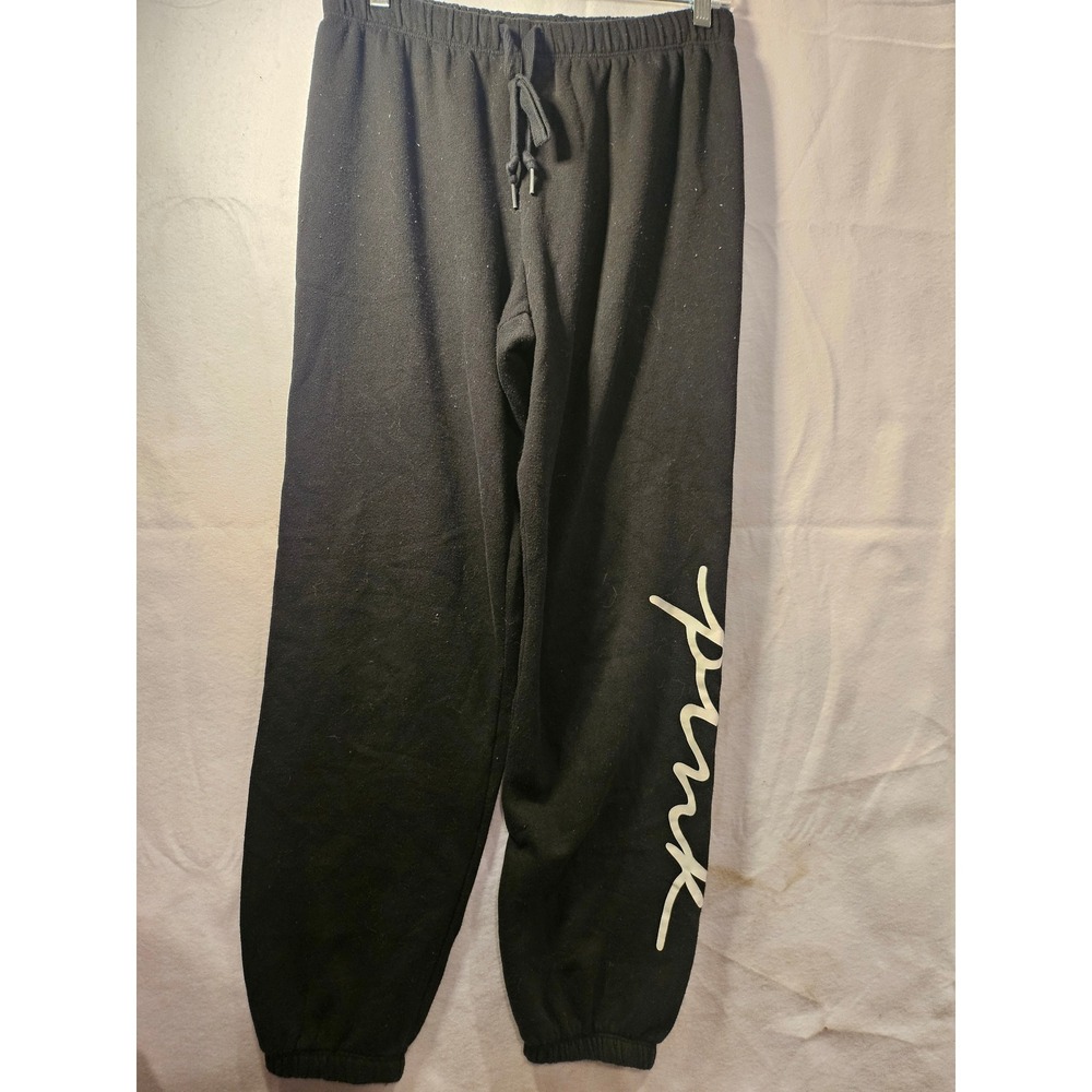 Victorias Secret PINK 4003 Black Script Logo Sweatpants Joggers Medium